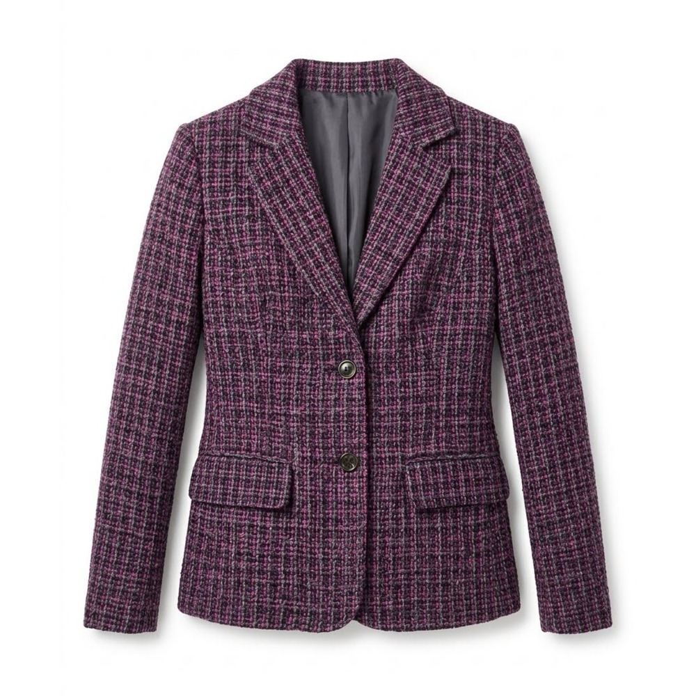 Notations Women's Purple/Pink/Black Tweed Button Front Collared Lined Jacket S